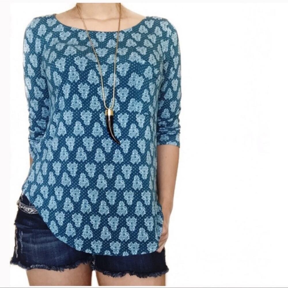 Postmark | Anthropologie Jacquard Paisely Blue/Green Top Size M